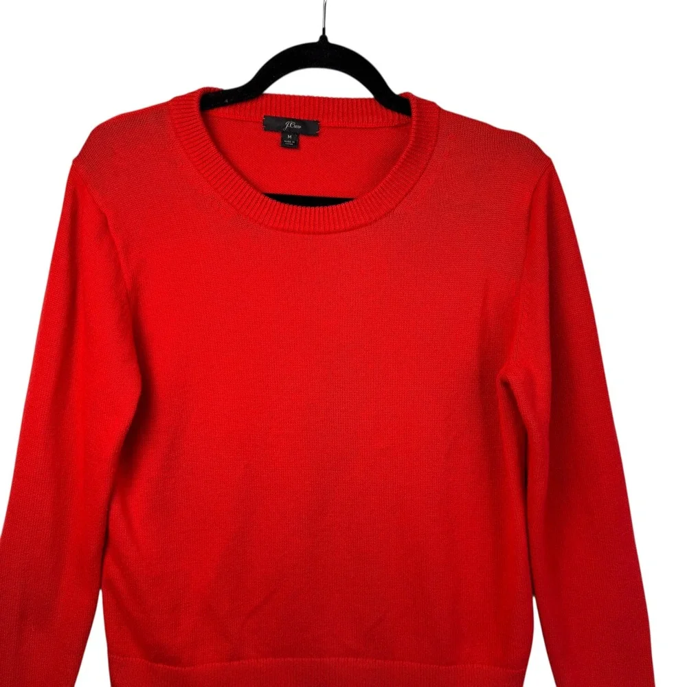 J. Crew Sweater M Red Cotton‎ Ruffle Cuff Long Sleeve Crew Neck